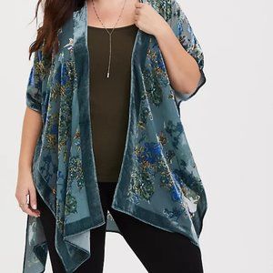 Torrid TEAL VELVET BURNOUT KIMONO size 5/6